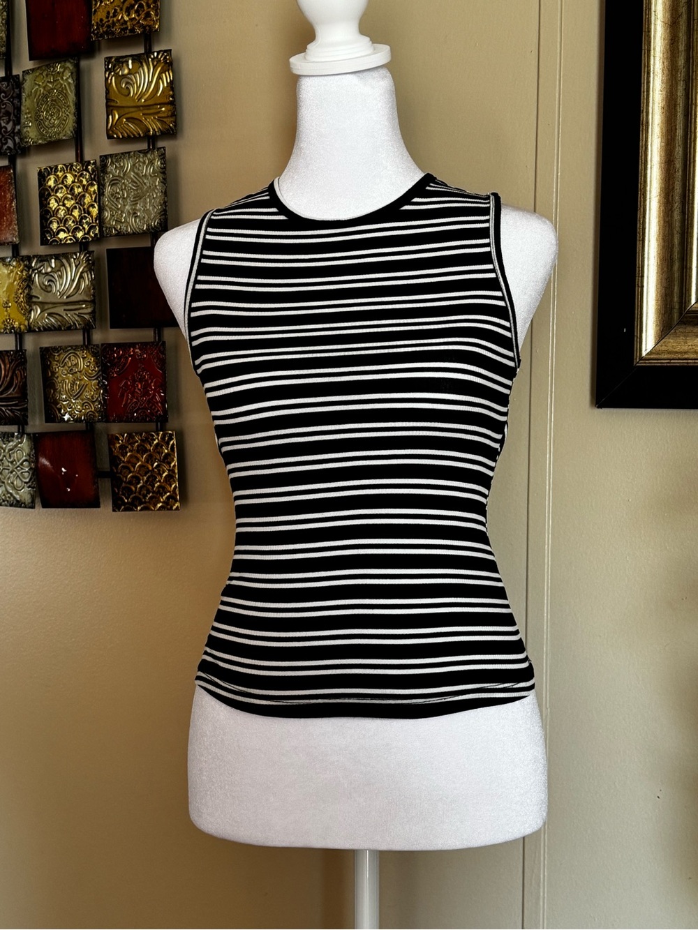 wild fable Black and White Striped Ribbed Tank